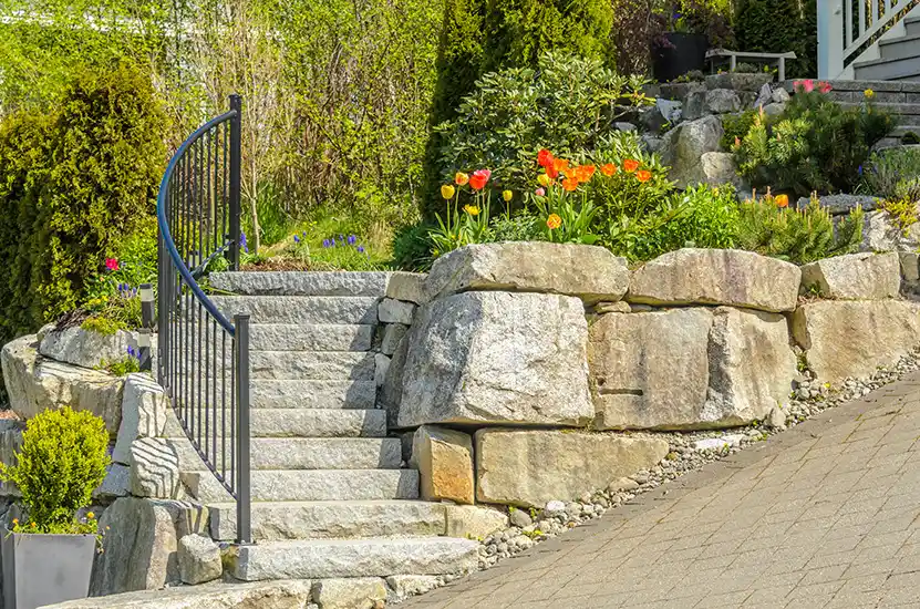 Armour stone retaining wall